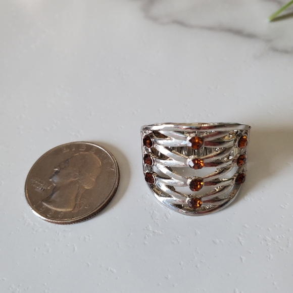 Silver Tone Adjustable Band Ring with Orange Brown Jewels 💥3 for $24💥 - Picture 6 of 15